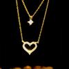 Fully Diamond Hollow Love Double Layer Necklace Heart-shaped Sweet Niche Design Sense Necklace for Women