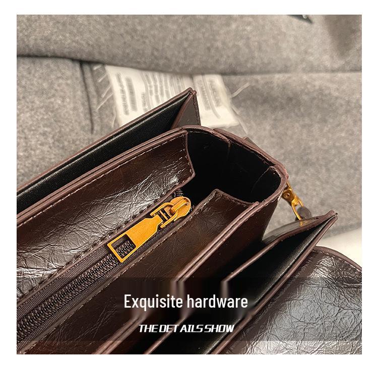 Oil Wax Leather Retro Shoulder Bag - Women's Small Square Bag for Spring 2025 Festival Fashion.