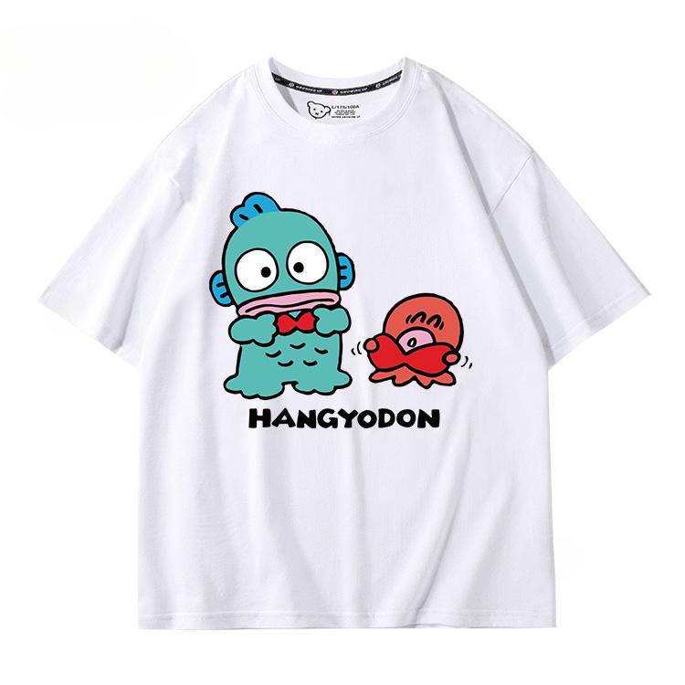 Hangyodon Harajuku Creative Pattern T-shirt Men's Casual Comfortable Summer 100% Cotton T-shirt Trend Fashion Loose T-shirt
