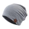 Autumn/Winter Beanie Hat Casual Fleece-Lined Thermal Solid-Colour Loose-Fit Knitted Hat for Men and Women