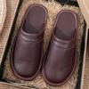 Waterproof Faux Leather Slippers Men's Winter Indoor Fur Shoes Slippers Male Bedroom Mules Shoes Mans Sleepers Plus Size 47 48