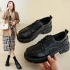 Autumn New Glossy Small Leather Shoes Women's Ins Tide Thick Sole Heightening Lace-up Retro College British Style K8