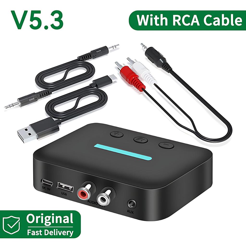 USB Bluetooth 5.3 Audio Receiver Adapter Wireless Stereo Music 3.5mm AUX R/L RCA Support U-Disk Playback For Desktop Speaker Amp