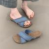 Roman Woven Crossed Slippers Female 2025 Summer Gentle Fairy Resort Beach Slope Heel Cool Slippers Female Tide