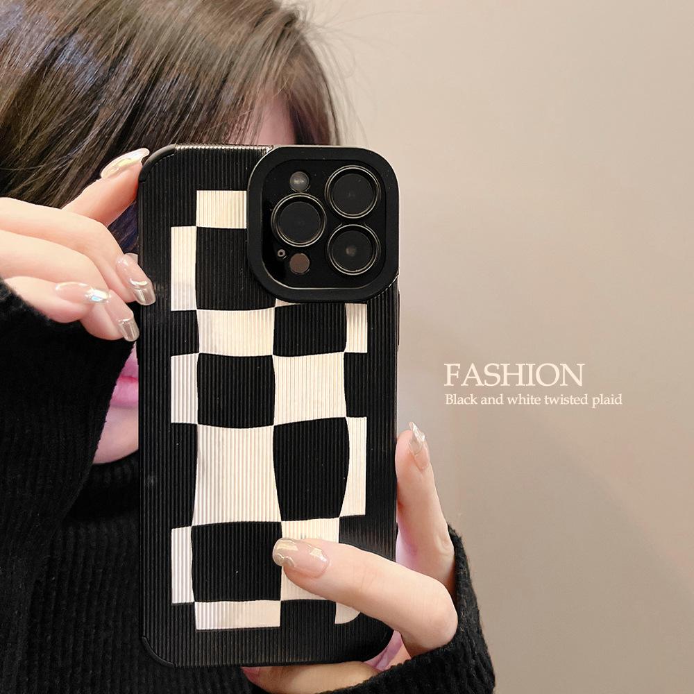 Simple Plaid 13 Suitable for 14promax Apple 15 Mobile Phone Case Iphone Leather Xr Soft 11 Set 12 Pupil Eyes 8p
