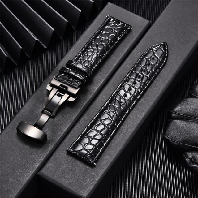 Crocodile Pattern Luxury Design Leather Watchbands with Automatic Buckle Men Watch Band 18mm 20mm 22mm 24mm Watch Straps