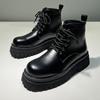 Men's Casual Business Office Dress Platform Boots Black Genuine Leather Shoes Cowboy Ankle Boot Cool Spring Autumn Short Botas