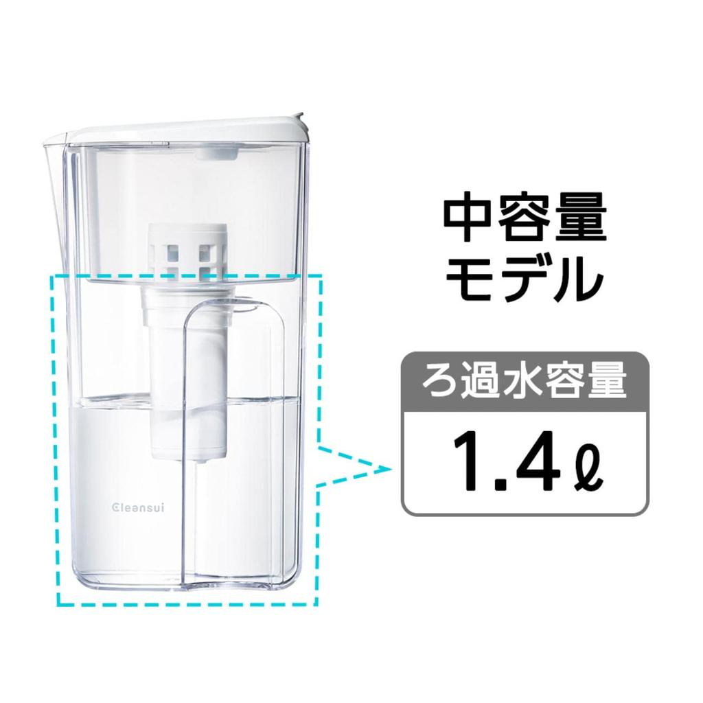 Cleansui Water Pot 1 Cartridge In Total Unit Filtered Water Total Medium Capacity Model Purifier, Type, [Main CP405-WT] Capacity 1.4L Capacity 2.2L