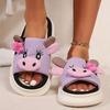 Fashion Kawaii Cartoon Cow House Slippers for Women Summer Fashion Linen Platform Slippers Woman Thick Sole Non Slip Bedroom Slides 2025