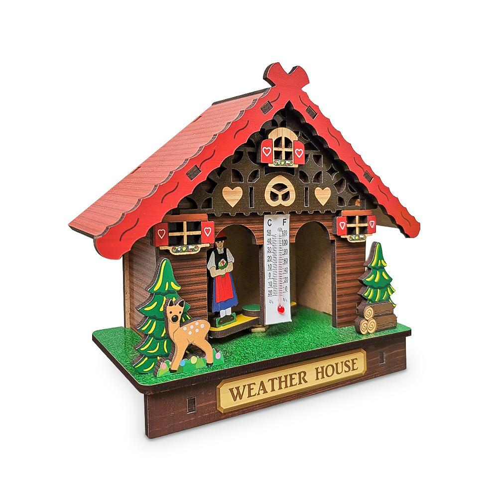 Creative Wooden House Barometer Thermometer,Wall Mounted Weather Hygrometer Home