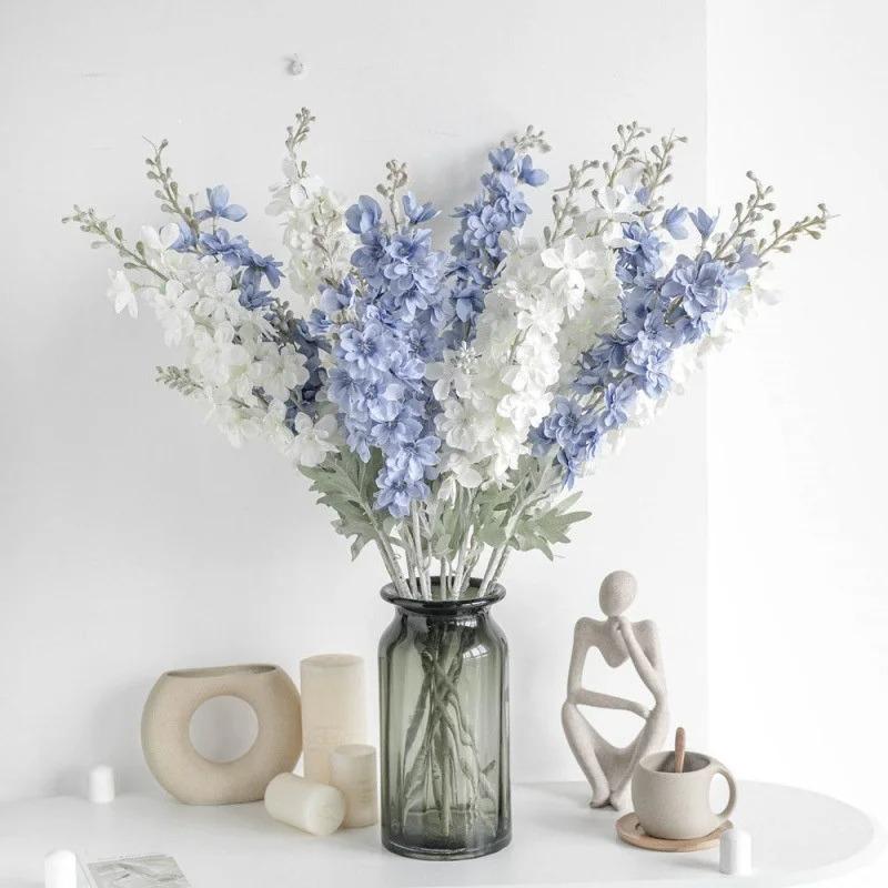 Artificial New Flowers Delphinium Flower Branch Fake Leaf Wedding Decoration Outdoor DIY For Home Decorative Vase Accessories