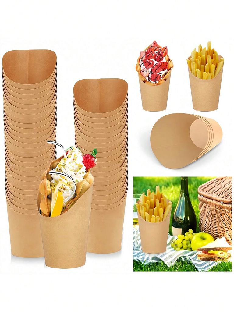 200/50pcs French Fry Cups Christmas Party Kraft Paper Slanted French Fries Cup Take-out Boxes Snack Containers Baking Cups