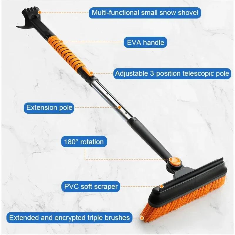 Car Retractable Ice Removing Brush Shovel 3 In 1/5 In 1 Winter Snow Scraper Cleaning Accessory