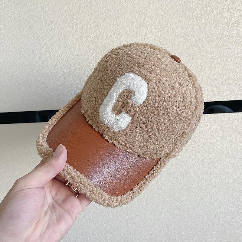 Autumn Winter Women Letter Embroidered Lamb Wool Baseball Cap Outdoor Leisure Teddy Warm and Cold Proof Duck Tongue Hat