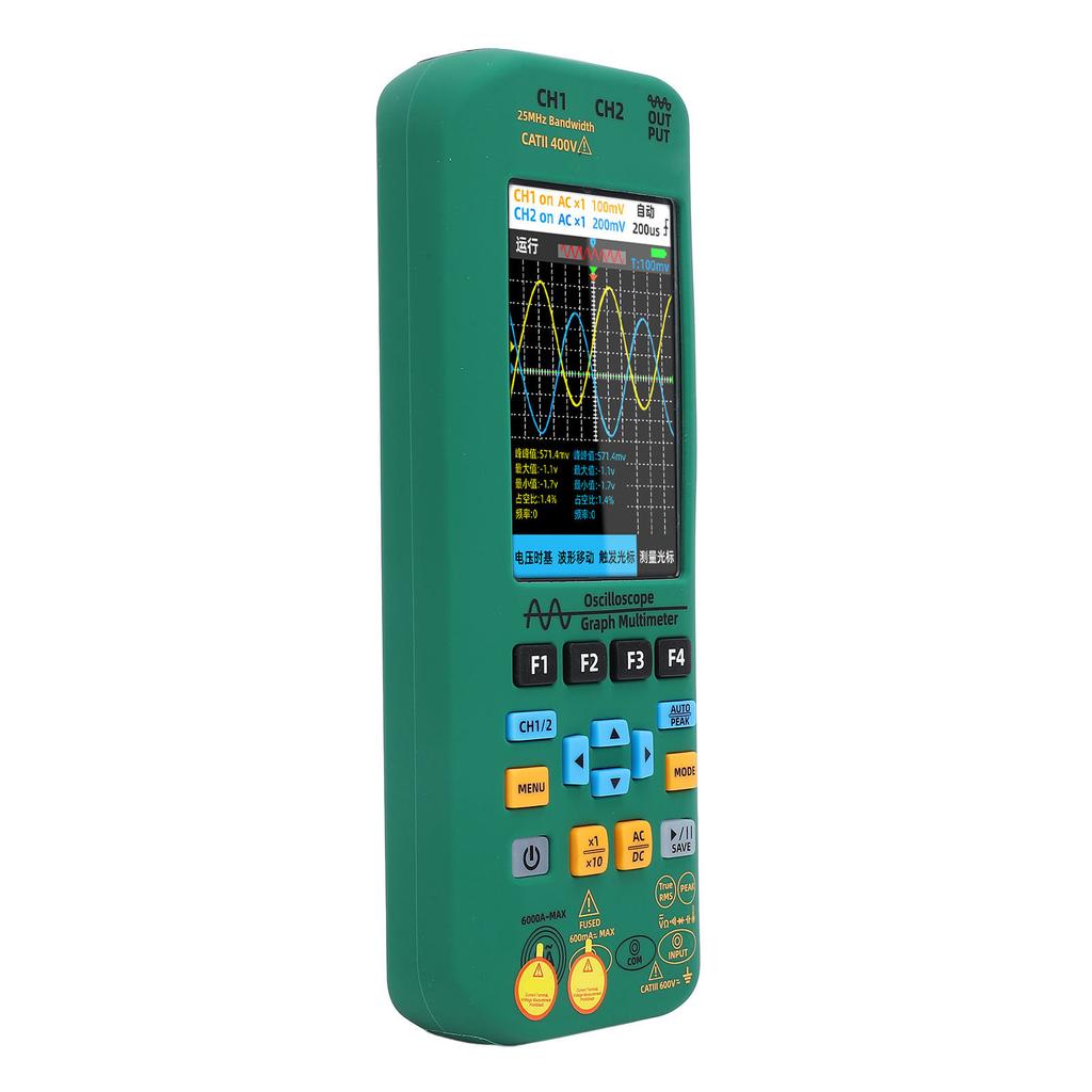 Oscilloscope Multimeter Signal Generator 3 In 1 Large Screen Dual Channel 25MHZ Bandwidth 208 MSa/s 