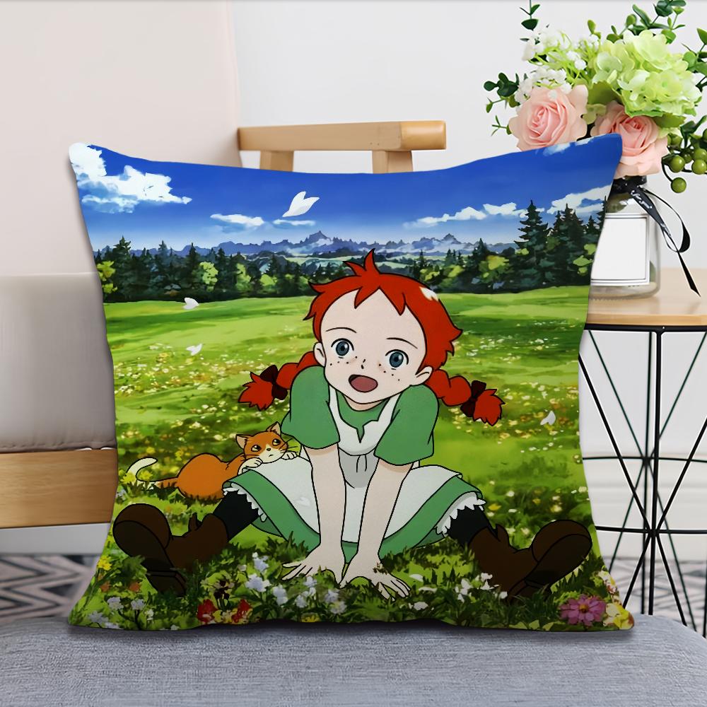 Cartoon Manga Anume a-Anne of Green Gables Soft Comfortable Pillow Case for Sofa Living Room Home Office Decor Protective Covers