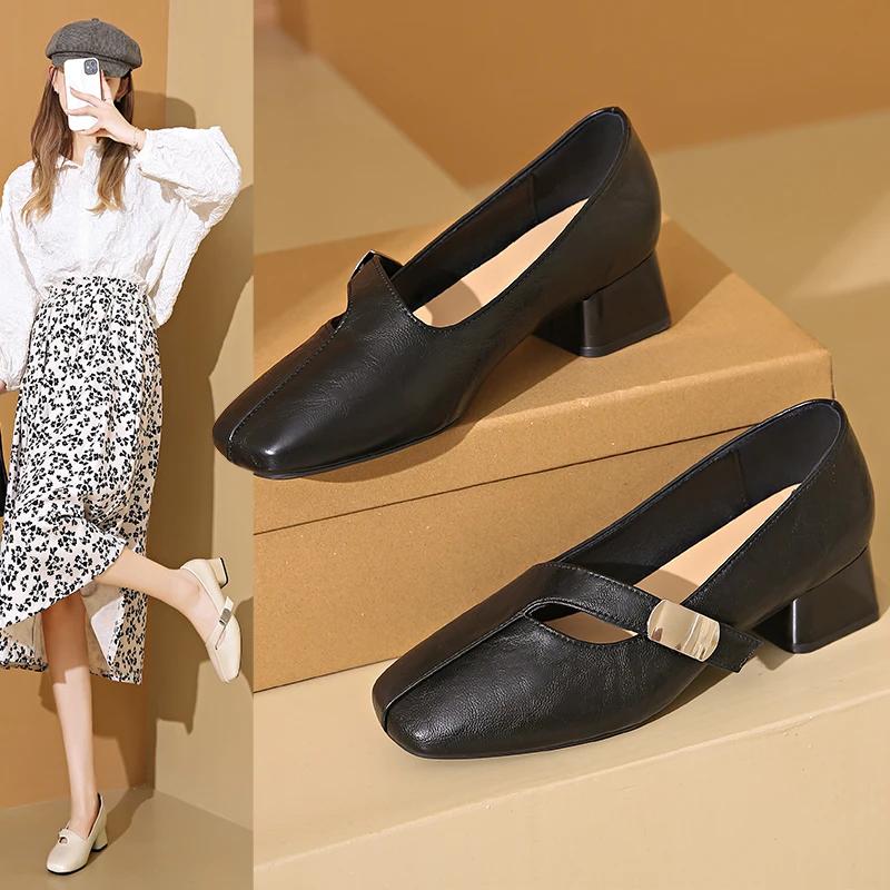 2024 Hot Selling Versatile Women's High Heels Autumn Thick Heel Glossy Shoes Fashionable Women's Shoes Square Toe Loafers