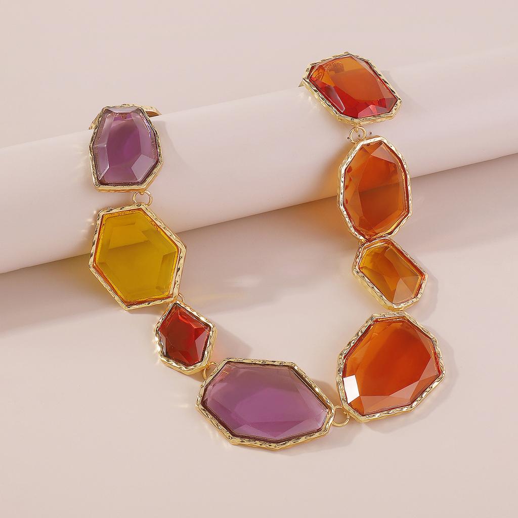 Tooxika Cross-border Trend Jewelry Personality Fashion Exaggerated Geometric Resin Colour Earrings Necklace