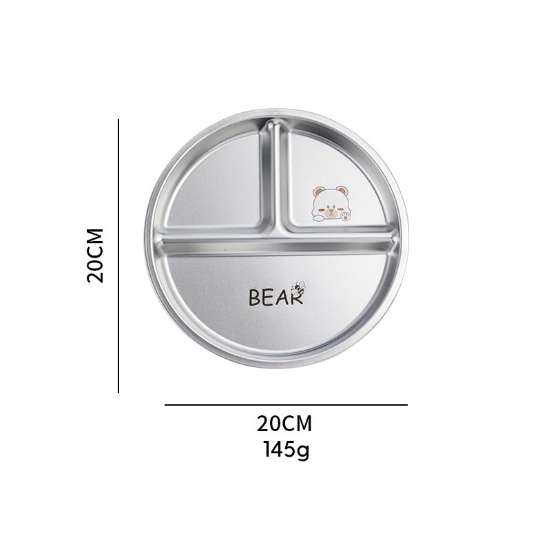 Round Dining Plate 304 Stainless Steel Food Plate Divided Breakfast Plate 3 Grids Cute Tableware Stackable Fruit Salad Plate Set