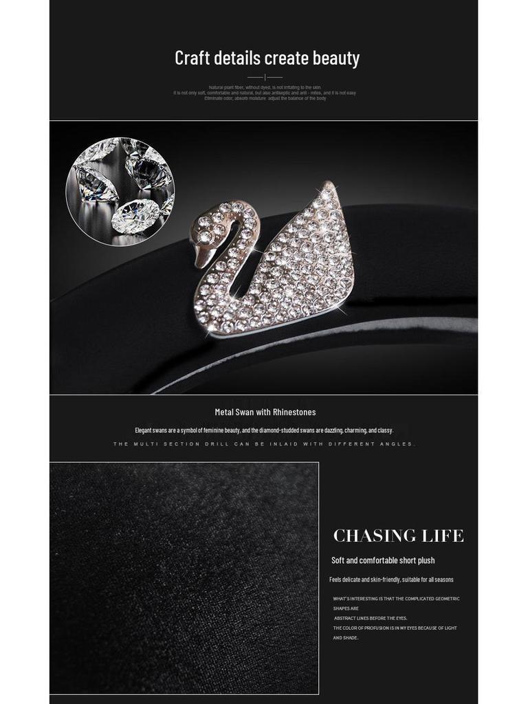 Diamond Swan Crown Steering Wheel Cover - Universal, All-Season, Cute Interior Decoration for Ladies' Cars