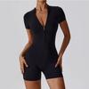 Summer Scrunch Gym Jumpsuit Women's Fitness Suit Short Sets Sports Overalls for Woman Tracksuit Yoga Clothing Zipper Workout Sportswear