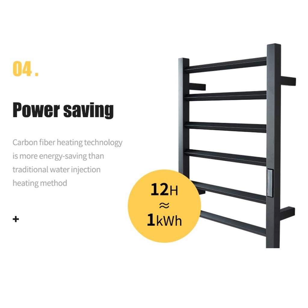 80W IPX5 Waterproof Bathroom 45°~70℃ 304 Stainless Steel Temperature &Time Control Smart Home Heated Towel Rail Electric Towel Rack