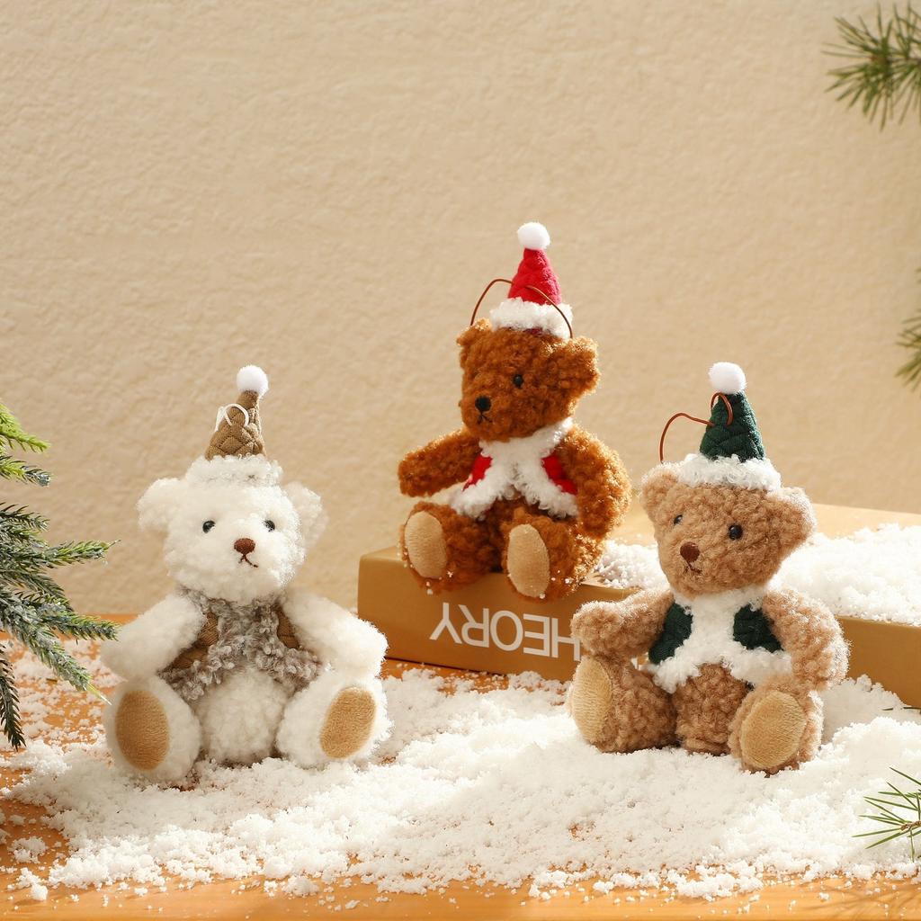 3PCS Cute Plush Bear Christmas Tree Hanging Ornaments Decorations for Home Door Window Xmas Gifts Plush Bear New Year