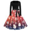 Women's Fashion Round Neck Casual Slim Christmas Printed Long Sleeve Dresses
