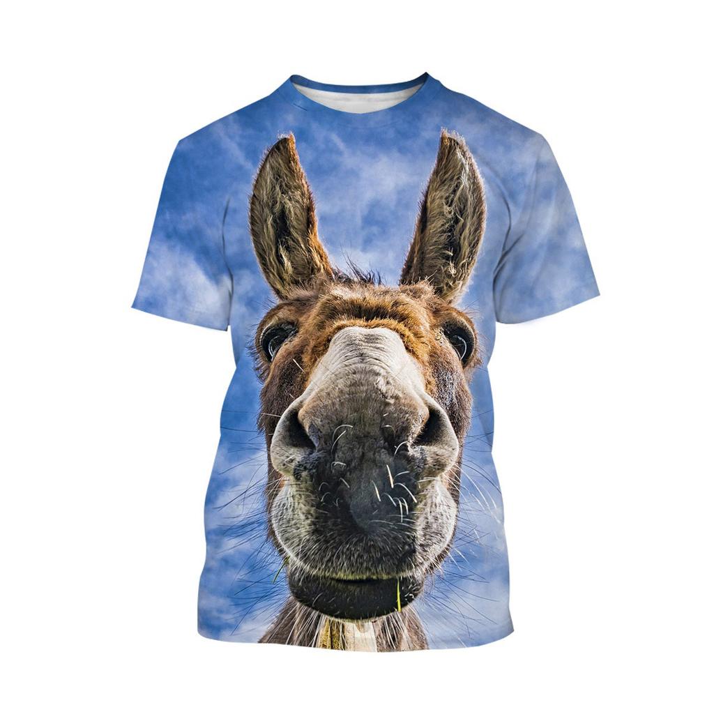 Summer 3D Animal Donkey Graphic T Shirts Men Fashion Casual Personality Printed Hip Hop Street Style Round Neck Short Sleeve