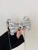 Mini Acrylic Electroplated Metallic Silver Shiny Bow Decor Clutch Bag, Versatile Women's Personalized Fashion Chain Lipstick Pouch