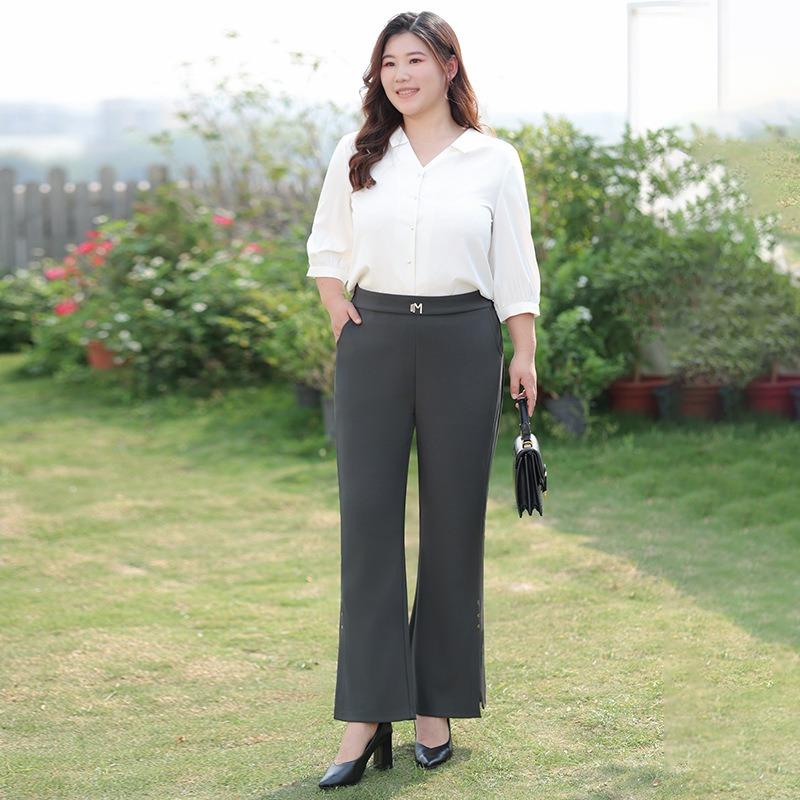 Slightly Flared Pants Loose and Tight Waist Plus-size Women's Wear High-waisted Casual Pants Elegant Spring Wear