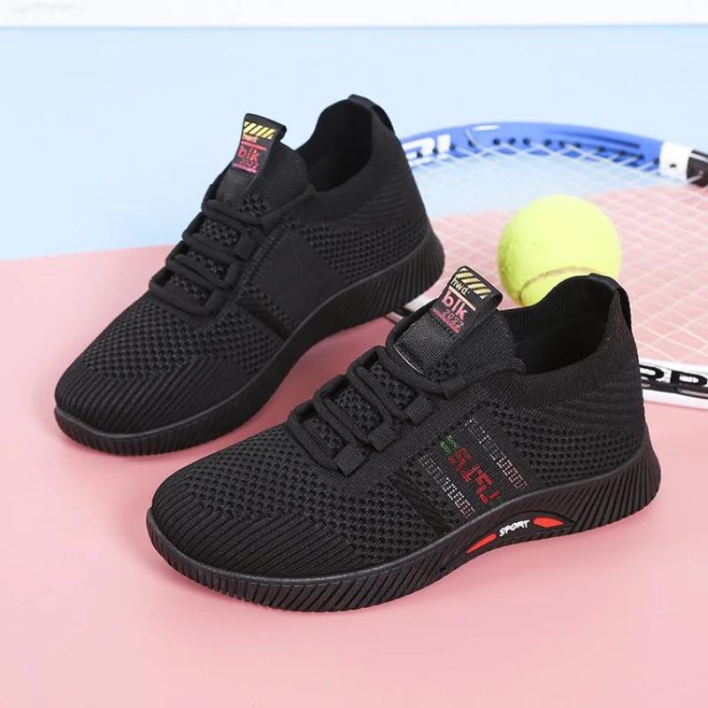 Fashion Women Casual Shoes Fashion Breathable Running Shoes Ladies Lightweight Mesh Flat Shoes Woman Sneakers Lace Up Female Footwear