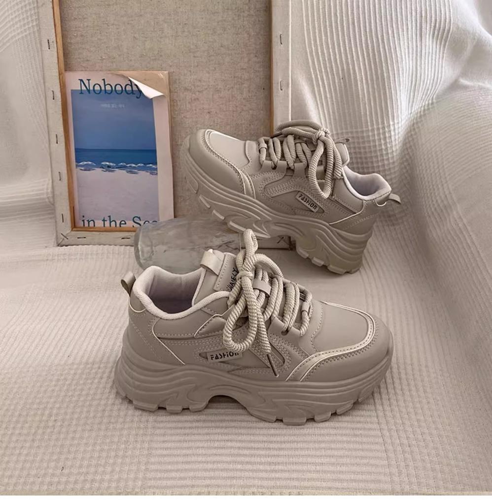 Thick-soled New 2024 Velvet Autumn and Winter Feet Increase Dad Shoes Women's Versatile Small Hong Kong Style Casual Sports Shoes