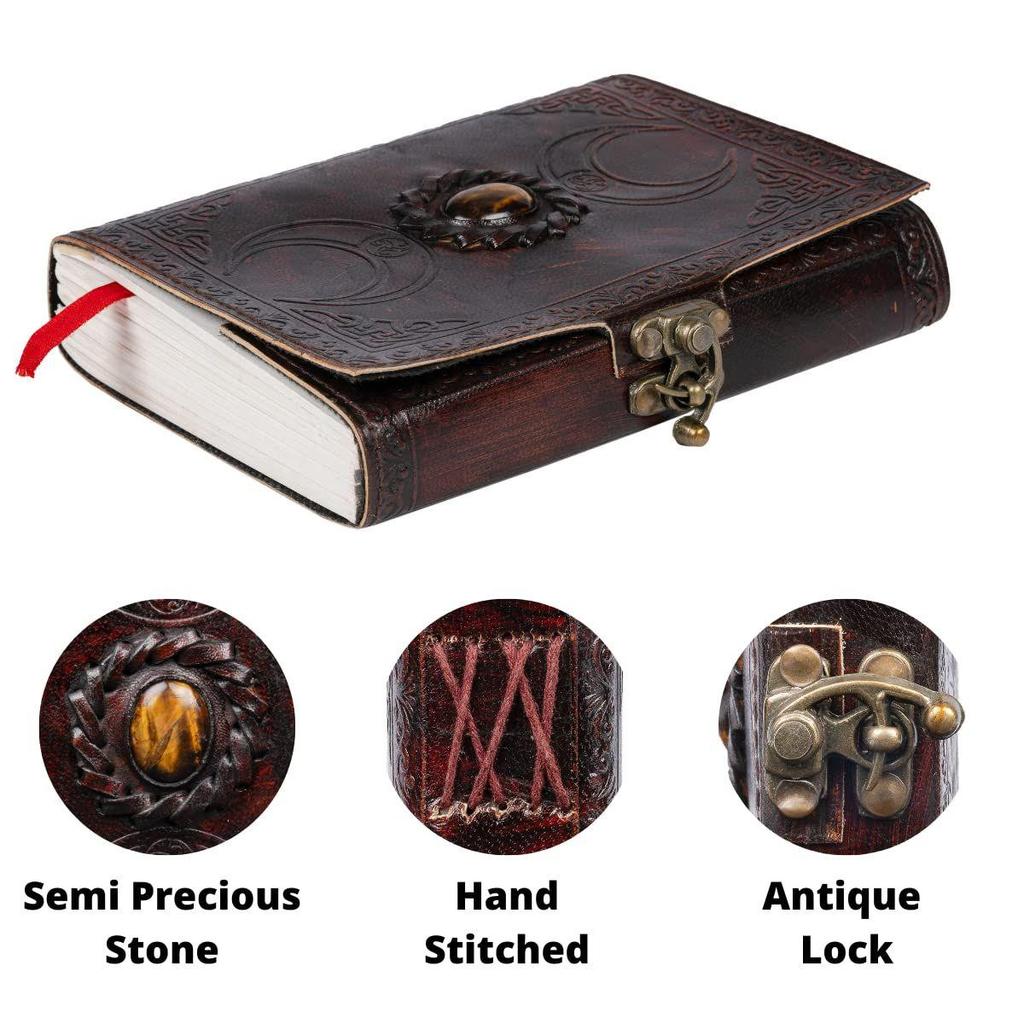 Leather Diary for Men & Women with Semi Precious Stone & Antique Buckle Lock