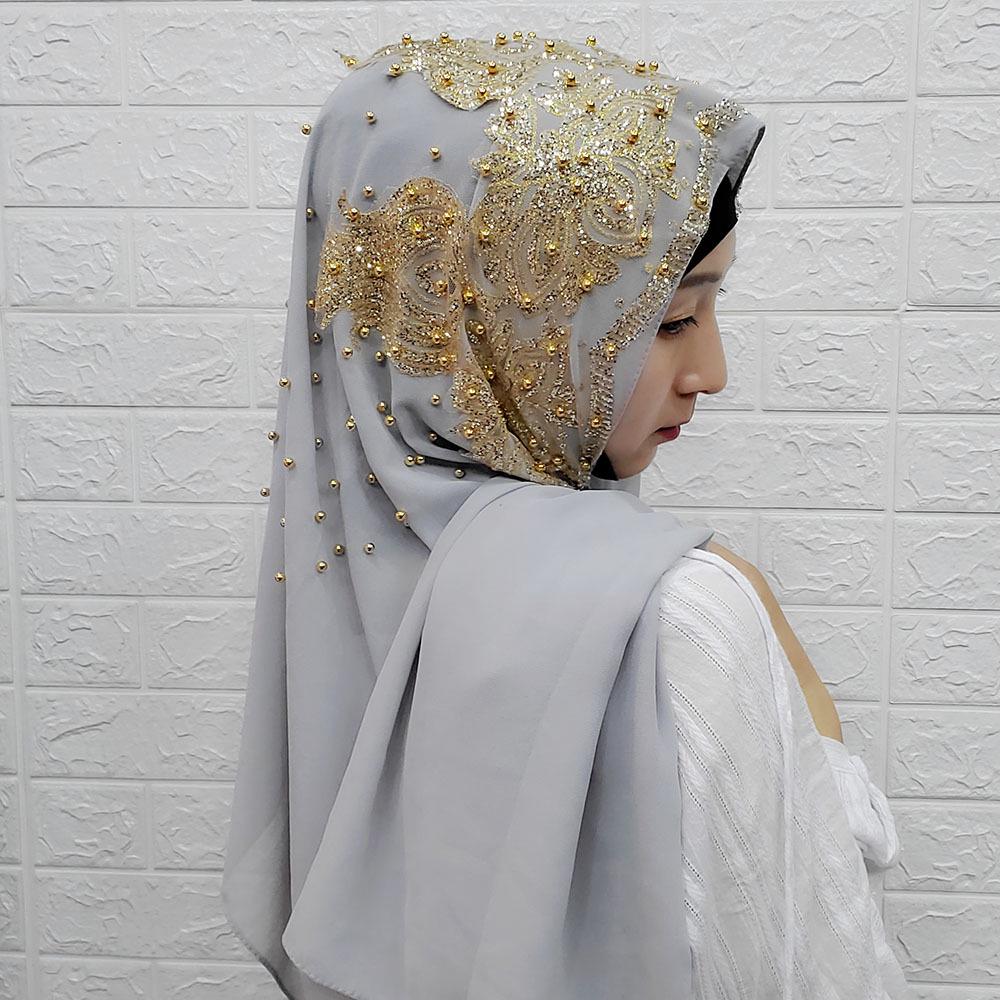 Rhinestone Beaded Chiffon Headscarf: Breathable Sun Protection Muslim Wrap In Ethnic Style