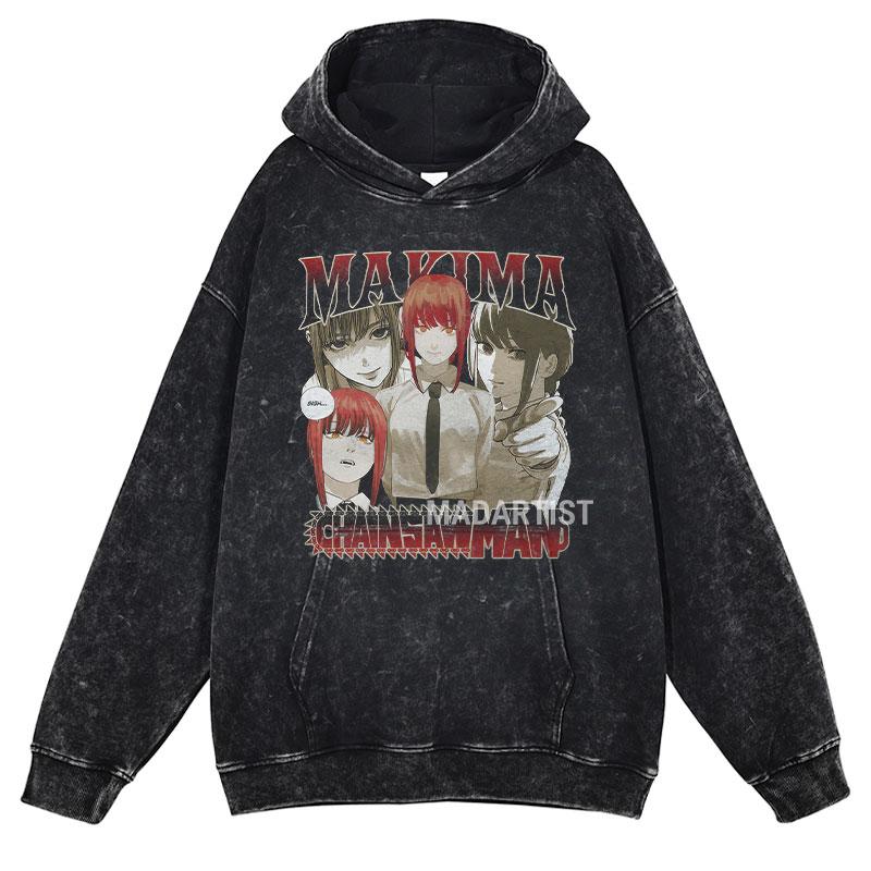 Hot Anime Chainsaw Man Hayakawa Aki Print Hooded Men Casual Oversized Hoodies Manga Washed Streetwear Harajuku Cotton Sweatshirt