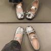New Low-heeled Light-mouth Silver Single Shoes for Women's Autumn Soft-soled Comfortable Ballet Retro Mary Jane Shoes for Women