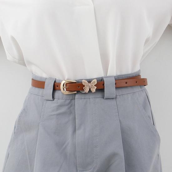 Imitation Leather Women Belt Butterflies Buckle Adjustable Length Waist Band Dress Shirt Tops Versatile Belt