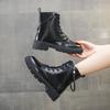 New Boots Lace-up Boot Women Shoes Fashion Pu Ankle Boots Black Comfortable Zip Platform Boots 2024 Women's Boots Autumn