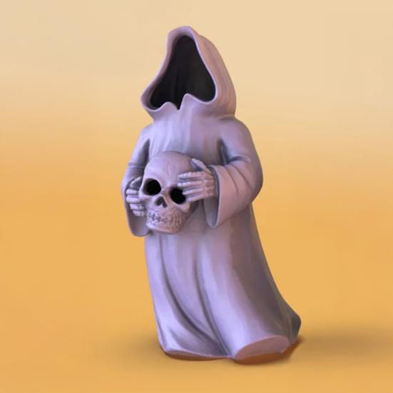 Ghost Skull with LED Tea Lights Halloween 3D Printed Skeleton Ghost Lamp Battery Operated Flickering Flameless Night Light for Home Table Decor