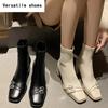 Thick Heel Ankle Boots Women Street Style Slim Square Toe Zipper Autumn Winter Rhinestone Ladies Shoes