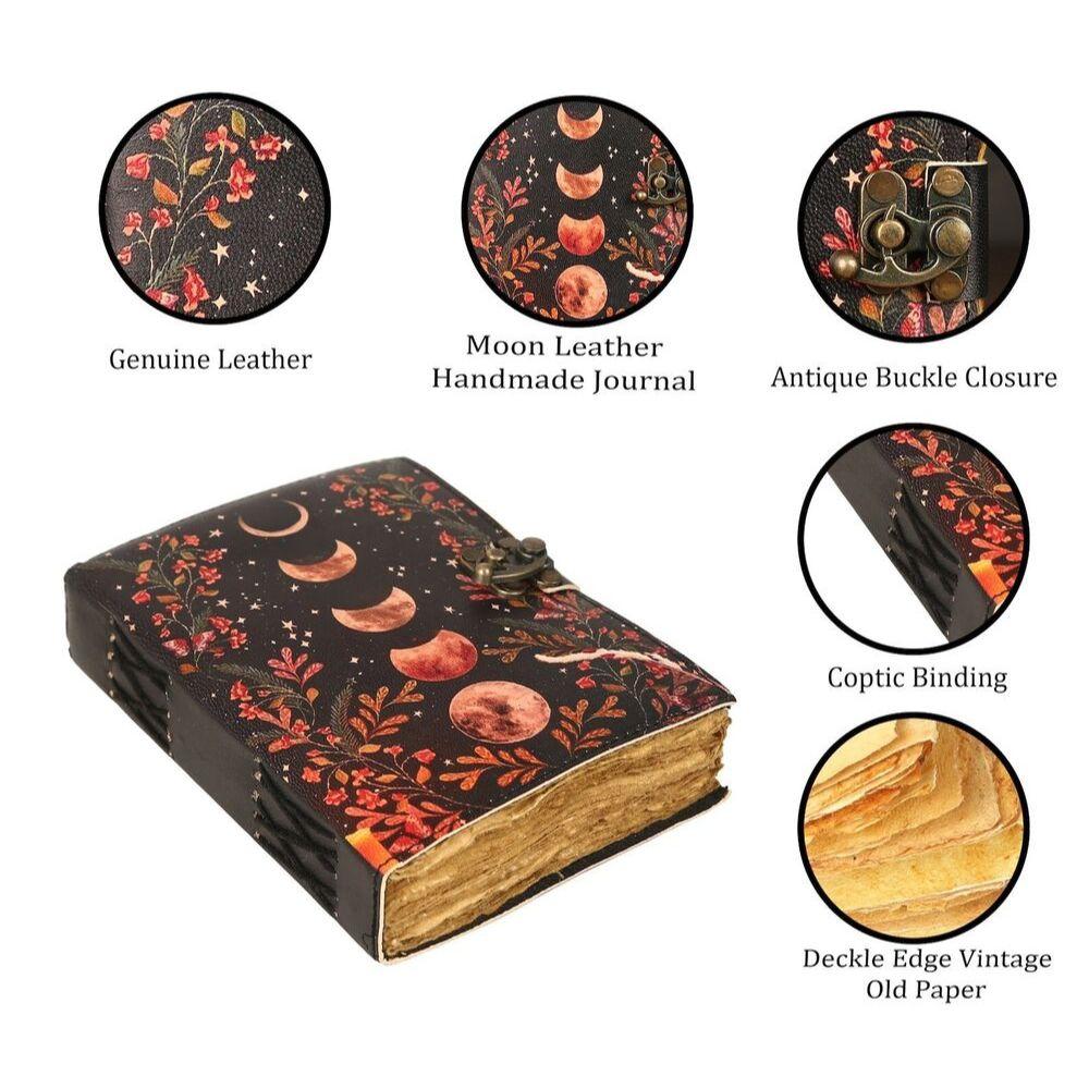 Sun Moon Vintage Leather Journal for Men & Women 200 Pages of Antique Handmade