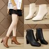 Autumn and Winter New European and American Women's Leather Boots Square Toe High Heel Boots Rear Zipper Short Boots Thick Heel Martin Boots