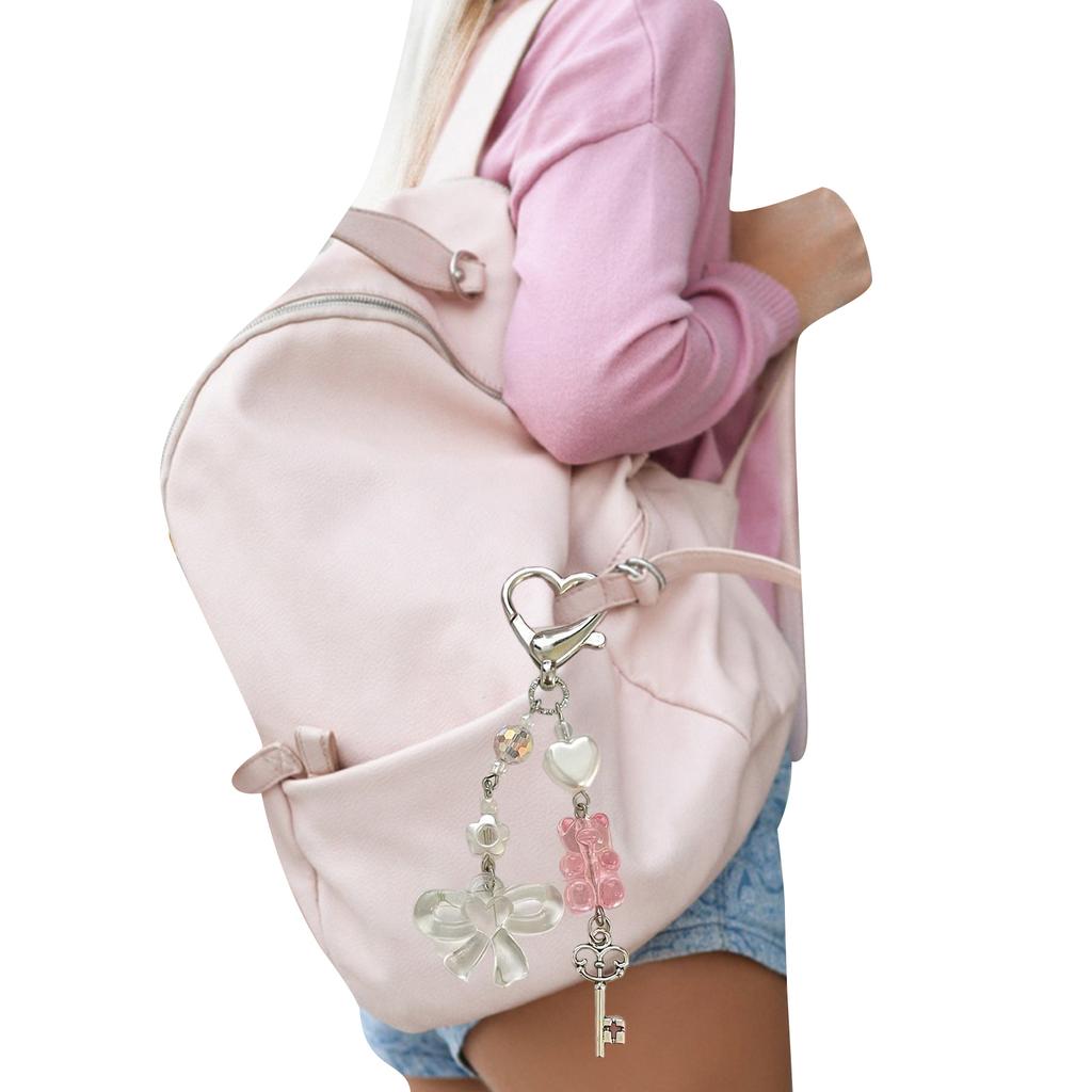 Cute Bear Heart Bowknot Keychain Pendant Bag Phone Pendant Women Backpack Handbag Charm Lovely Hanging Decoration