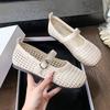 Leather Mesh Hollow Single Shoes Women's 2025 New Summer Skirt Soft Flat Bottom Breathable One-word Buckle Mary Jane Shoes