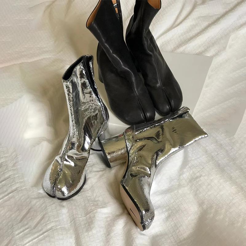 Дизайнерские ботильоны Tabi с раздельным носком от люксового бренда, женские ботильоны из натуральной кожи на массивном высоком каблуке, короткие ботинки, обувь весна-осень 2025