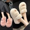 7Cm Sole Large Size Home Fluffy Slippers Outer Wear Women's 2025 Winter New Korean Version Indoor Cotton Mop