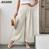 Women's Fashion Casual Solid Color Print High Waist Trousers Pants & Capris
