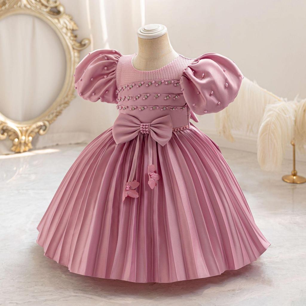 Baby Party Dresses for Girls 2024 Summer Vintage Court Ceremony Birthday Party Ball Gown Puff Sleeve Toddler Kids Princess Dress