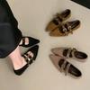Fashion Vintage Design Pointed End Women Flats Shoes Fashion Double Row Belt Buckle Shoes Ladies Outdoor Mary Jane Shoes Zapatos Mujer